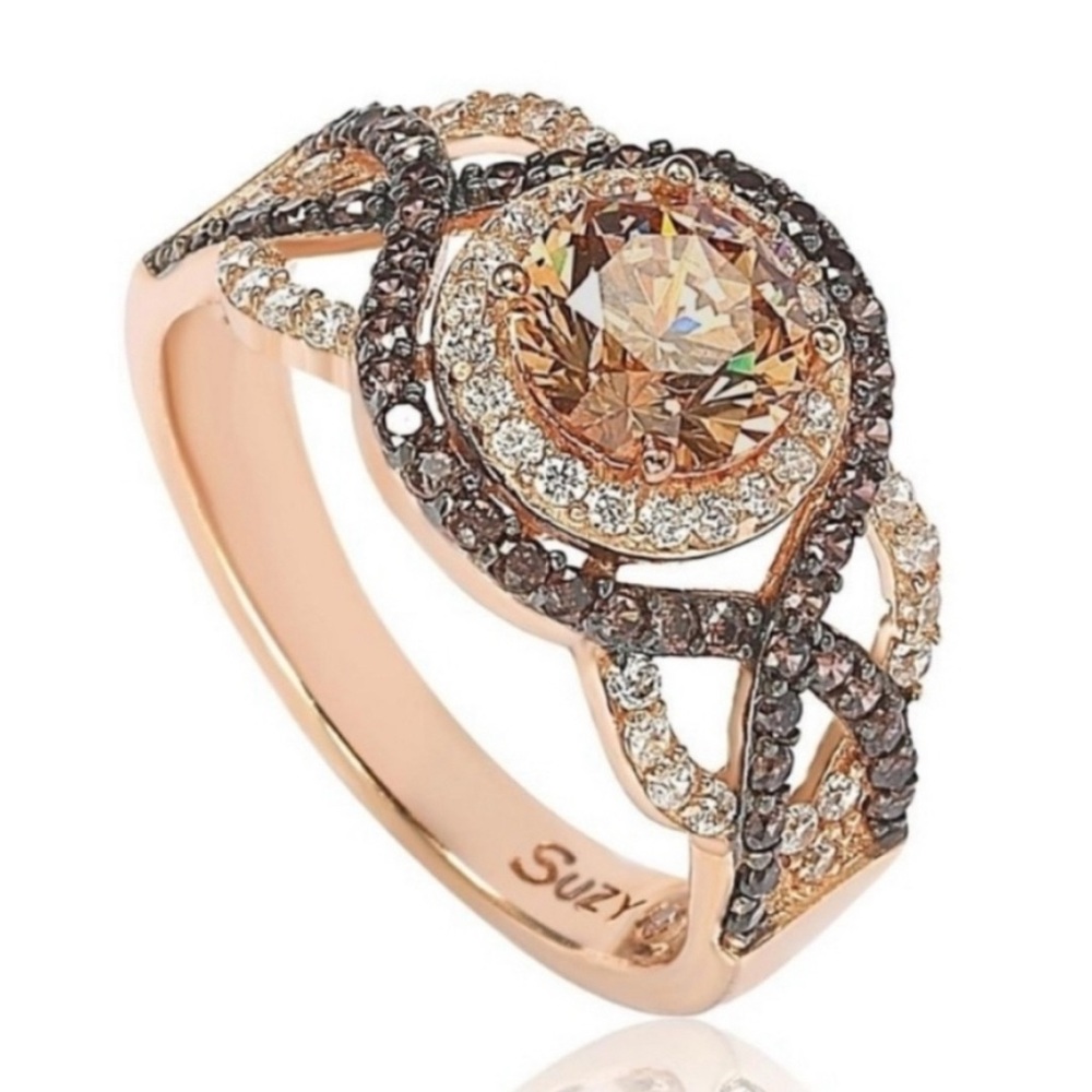 👉✨️Suzy Levian Rosed Sterling Brown Cubic Zirconia Crossover Bridal Ring Sz 7 - Picture 4 of 7